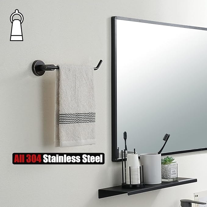 JQK Hand Towel Bar Oil Rubbed Bronze, Stainless Steel Towel Ring for Bathroom, 9 Inch Necklace Holder Wall Mount Right Hand, TR100-ORB