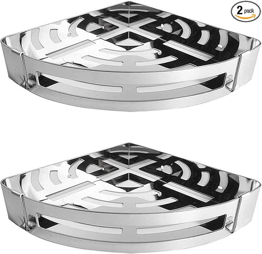 NearMoon Bathroom Shower Caddy 2 Pack, No Drill 304 Stainless Steel Shower Organizer with 2 Hooks (Corner Shelf, Chrome)