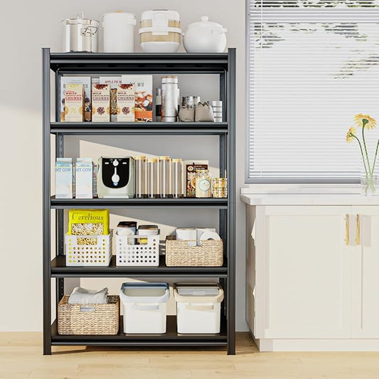 5 Tier Metal Shelving Unit, 72" H x 35.5" W Adjustable Storage Shelves, Heavy Duty Garage Shelves for Warehouse, Basement, Kitchen, Pantry, Living Room, 2500LBS, Black, 15.75" D-NeatNest
