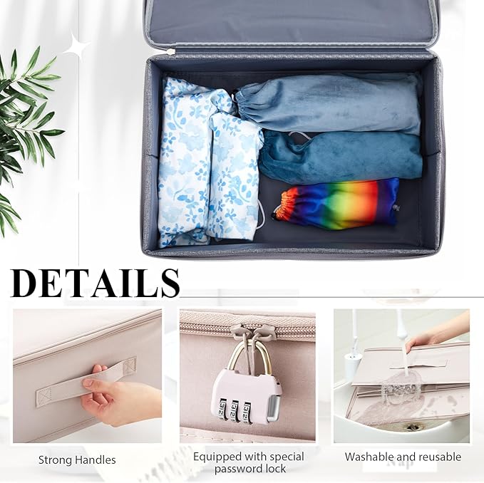 Discreet Lockable Toy Bag Storage Organizer Toy Bag Storage Bins Case with Zipper Lid 15 x 10 x 6.3 Inches for Women and Men Clothes Container(Light Purple)-NeatNest