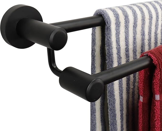 TocTen Double Bath Towel Bar - Thicken SUS304 Stainless Steel Towel Rack for Bathroom, Bathroom Accessories Double Towel Rod Heavy Duty Wall Mounted Towel Holder (Black,24IN)