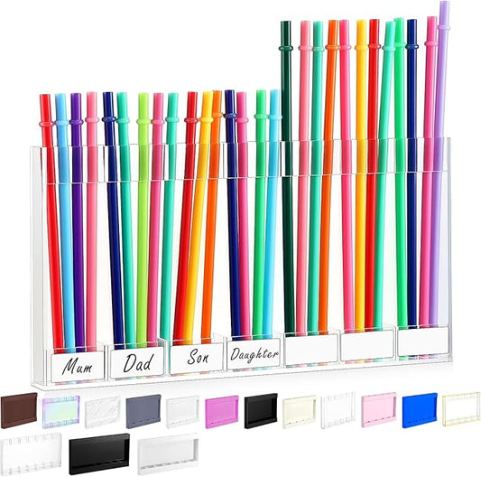 Acrylic Straw Holder for Cabinet Door with Double Sided Adhesive Tape Reusable Straw Organizer Tumbler Storage Kitchen Accessories Container for Counter Cupboard(Classic,Extra Large,Clear)