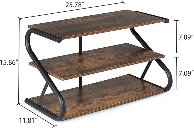 3-Tier Shoe Rack, Z-Frame Wooden Shoe Shelf with Durable Metal Shelves for Hallway, Living Room, Closet, Bedroom (Rustic)-NeatNest