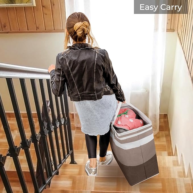 HomeHacks 2-Pack Large Laundry Basket, Waterproof, Freestanding Laundry Hamper, Collapsible Tall Clothes Hamper with Extended Handles for Clothes Toys in the Dorm and Family (Brown, 125L)-NeatNest