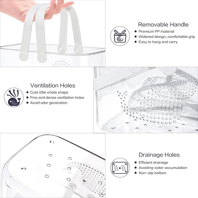 2 Pack Plastic Shower Caddy Basket, Portable Shower Caddy Tote Storage Basket with Colorful Handles, Clear Toiletry Organizer Bin for Bathroom Kitchen College Dorm (White+Pink)