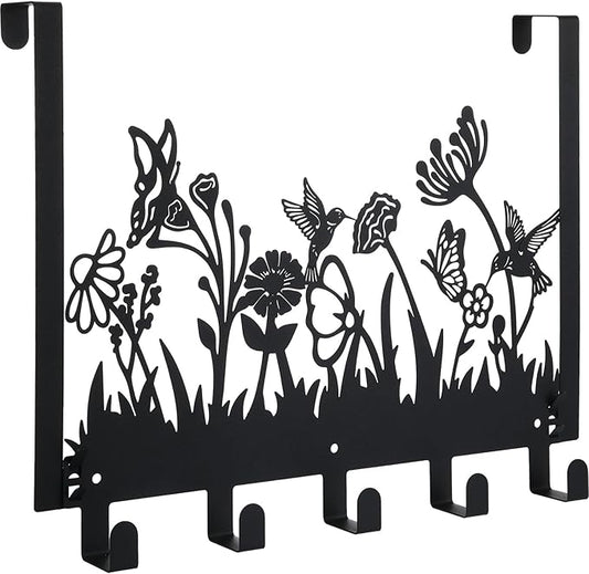 Geelin Metal Hummingbird Flower Over The Door Hooks Wildflowers Over The Door Nature Wall Decor with 5 Hooks Towel Holder for Bathroom Bedroom Kitchen Living Room Home Decor Gift-NeatNest