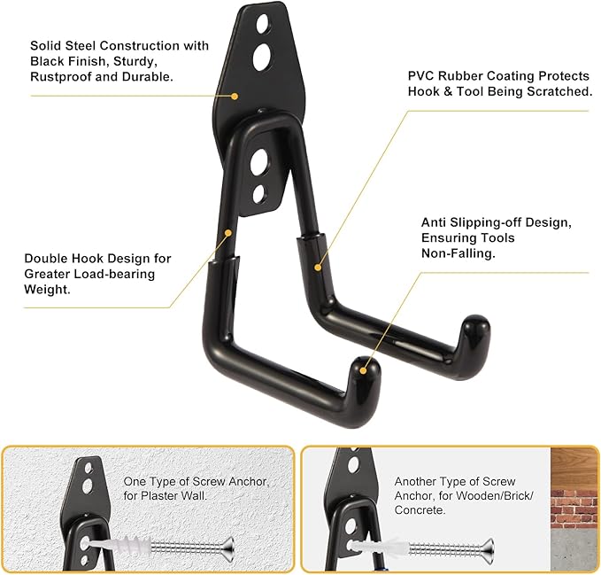 Garage Hook Heavy Duty Wall Storage Hangers, 32 Pack Garage Storage Hooks Steel Tool Black for Ladders, Ropes, Garden Tools-NeatNest