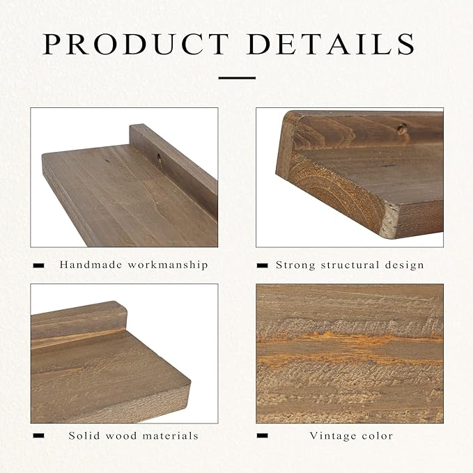 Freezing point Floating Shelves for Wall Set of 2 Natural Wood 16Inch Wall Shelf Decor Plant Display Collectibles Mounted Kitchen Bathroom Bedroom Corner Decorative Storage Stand Brown-NeatNest
