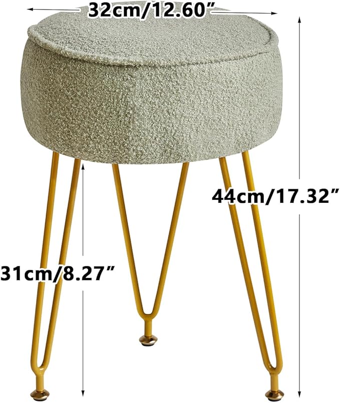 IBUYKE Teddy Velvet Round Footrest Stool Ottoman, Makeup Vanity Stool Side Table, Velvet Dressing Table Seat, Pouf Couch Stool, for Living Room Bedroom, Light Green WBD009D