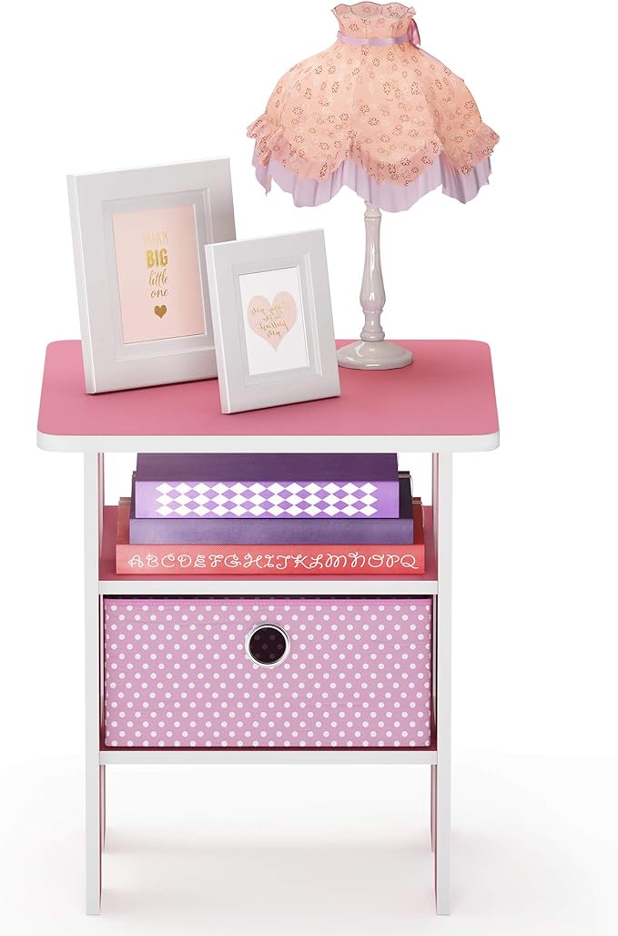 Furinno Andrey End Table / Side Table / Night Stand / Bedside Table with Bin Drawer, Pink/Light Pink
