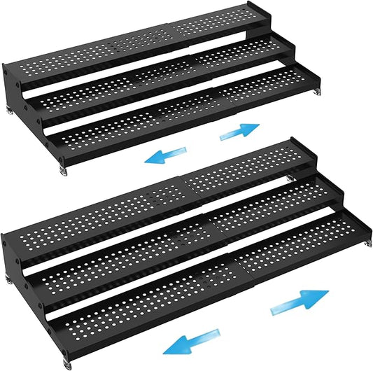 Expandable Spice Rack organizer with 3-Tier step shelf,Modern Design heavy duty,Non Skid and Visibility ,Great for Kitchen Cabinet,Bathroom,dressing table,Cupboard, Pantry and more(2PACKS/BLACK)-NeatNest