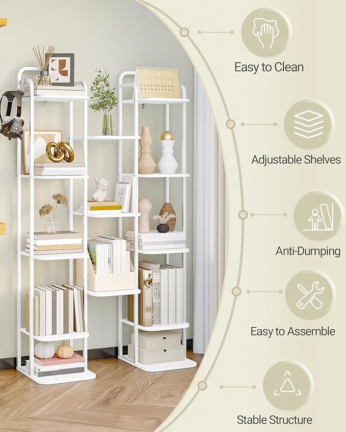 8 Tiers Vertical Shoe Rack, Narrow Shoe Tower, Tall Shoes Shelf with 2 Hooks, Adjustable Shelves, Corner Shoes Shelves for Small Spaces, Entryway, Living Room, White SR04313W-NeatNest