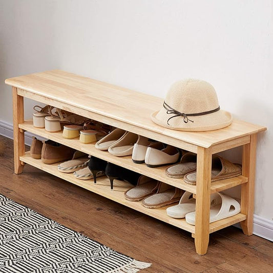 XKZG Storage Bench Wooden Shoe Rack Bench Simple Style Wood Entryway Bench (Natural,47.2")-NeatNest