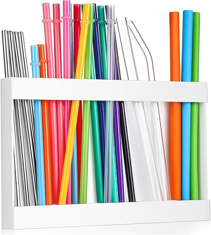 Acrylic Straw Holder Organizer - Cabinet Door Mounted with Adhesive Tape, Reusable Storage for Drinking & Tumbler Straws, Space Saving Kitchen Organization