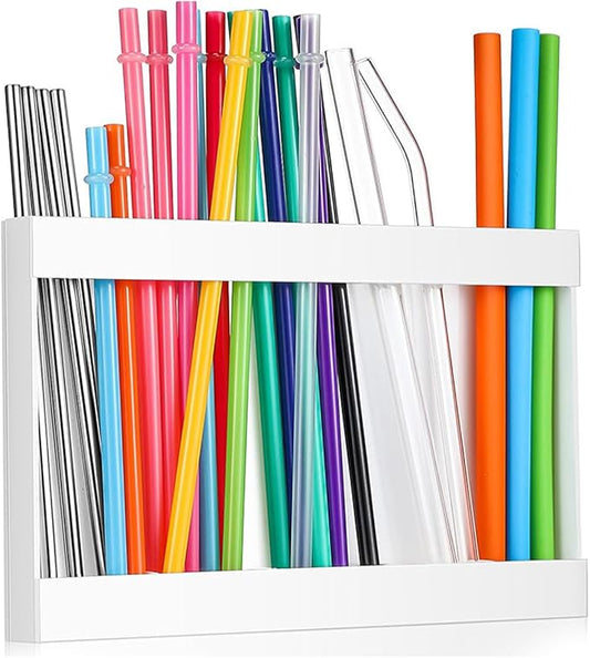 Acrylic Straw Holder Organizer - Cabinet Door Mounted with Adhesive Tape, Reusable Storage for Drinking & Tumbler Straws, Space Saving Kitchen Organization
