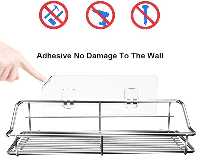 Nieifi Shower Caddy Shelf with Hooks Storage Rack Organizer Adhesive Stainless Steel without Drilling for Bathroom, Lavatory, Washroom, Restroom, Shower, Toilet, Kitchen (Sliver, 3 Pack)
