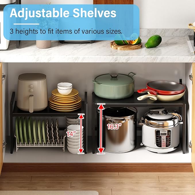 Heavy Duty Metal Shelving Unit - Holds 110 LBS, Expandable Storage Rack for Pots Pans Microwave Small Appliance, Adjustable Metal Shelves for Kitchen Garage Warehouse Cabinet Closet Pantry-NeatNest