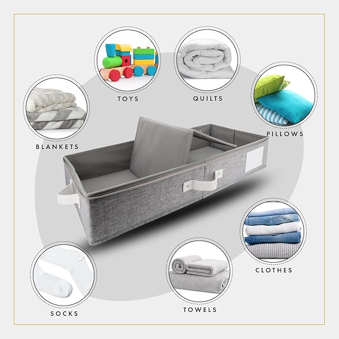 HOMELUX THEORY 2pc Under Bed Storage Containers, Bedroom Under the Bed Drawer Storage Organizer with Bins and Lids, Large Underbed Clothes Storage Box Ideal for Blanket, Fabric, & Shoes (LightGray)-NeatNest