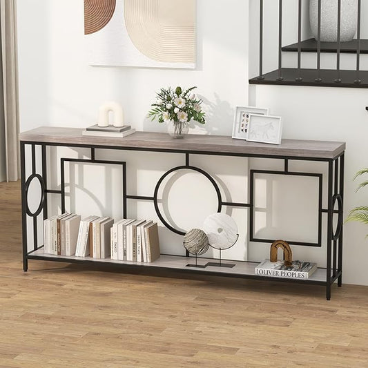 Giantex 71" Console Table, 2-Tier Extra-Long Entryway Table w/Storage Shelf, Faux Wood Top, Narrow Sofa Table with Geometric Frame, Behind Couch Entry Table for Living Room, Hallway, Foyer-NeatNest