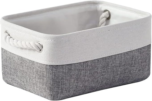TheWarmHome Organization and Storage Basket for Shelves - 12x8x5.2 inch 1 Pack Fabric Storage Cubes, Collapsible Storage Bins for Closet Organizer Gift Cloth Toy (White & Grey)-NeatNest