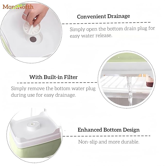 Collapsible Wash Basin 9L, Foldable Dish Tub with Drain Plug, Portable Collapsible Dish Basin, Camping Sink for Washing Dishes, Laundry & Kitchen Use (Green)-NeatNest