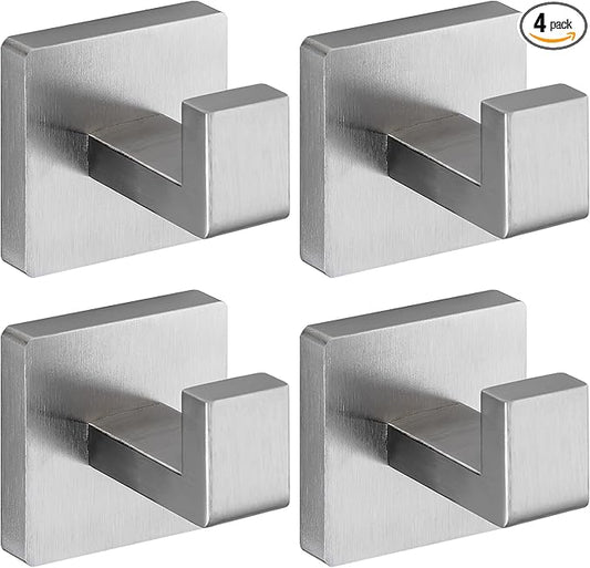 Brushed Nickel Towel Hooks for Bathrooms, Heavy Duty Wall Mounted Stainless Steel Modern Hook, 4 Pack – Ideal for Hanging Towels, Robes, Coats, in Kitchen, Bedroom, Bathroom, or Hotel-NeatNest