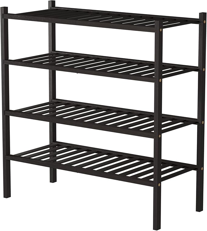 4 Tier Bamboo Shoe Rack for Closet Free Standing Wood Shoe Shelf for Entryway Small Space Stackable 27"x11"x26" (Brown)-NeatNest