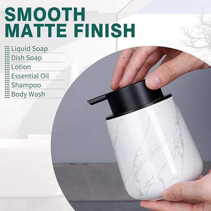 Bosilunlife Hand Soap Dispenser - Marble Lotion Dispenser 12Oz Ceramic Soap Dispenser Bathroom Refillable Liquid Pump Dispenser for Bathroom Kitchen Dispenser for Dish Soap with Easy-to-Press Pump-NeatNest