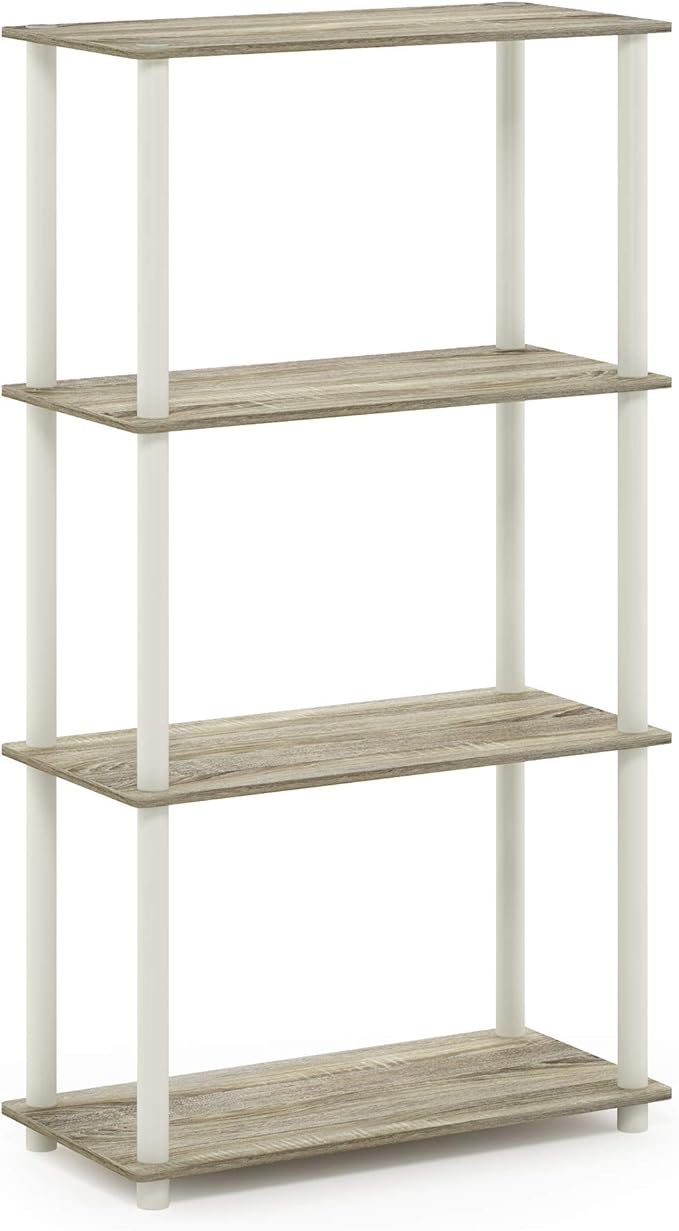 Furinno Turn-N-Tube 4-Tier Multipurpose Shelf Display Rack, Round Tubes, Sonoma Oak/White-NeatNest