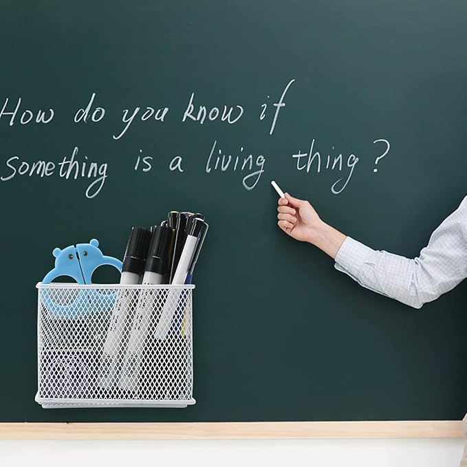 dedoot Magnetic Pencil Holder, Locker Pencil Holder Strong Magnetic Holder for Whiteboard Marker, 4.7x2.3x3.7inch Black Mesh Magnetic Holder for Fridge, Sponge, Recipe, Beverage,White-NeatNest