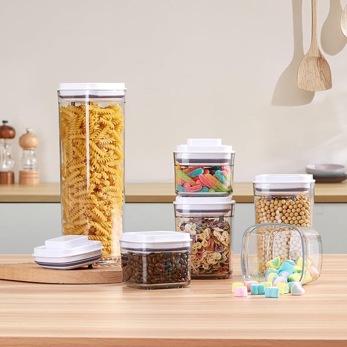 Food Airtight Containers storage with Lids 3 Pack One Button Open/POP UP/Kitchen Storage Organization for Coffee Tea Brown Sugar Cereals 700ml/950ml/1800ml