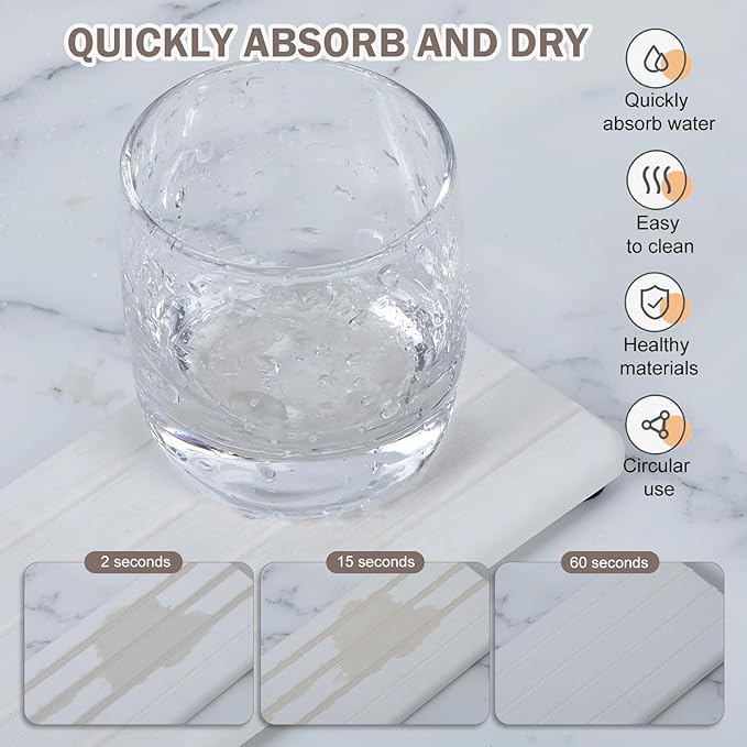 4PCS Stone Drying Tray for Bathroom Sink and Kitchen Counter, Fast Drying Diatomite Stones Soap Trays, Diatomaceous Coaster, Vanity Trays, Water Absorbing Stone Tray for Sink-NeatNest
