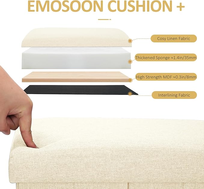 Tall Ottoman with Storage Collapsible Fabric Small Slim Folding Ottoman Furniture with Handles Lid for Room Footrest Foot Stool Linen Beige 16.5x16.5x11.8in