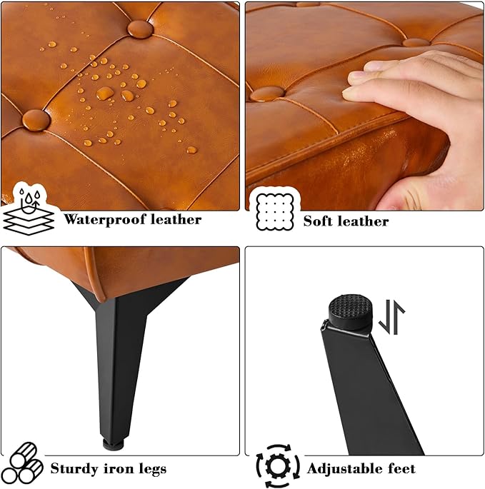 YMYNY Ottoman, Foot Stool with Metal Legs, Faux Leather Stool, Pouf Couch Stool, Modern Multifunctional Small Square Accent Small Table for Bedroom, Living Room 15.75"D×11.81"W×10.24"H Orange UHBD037J