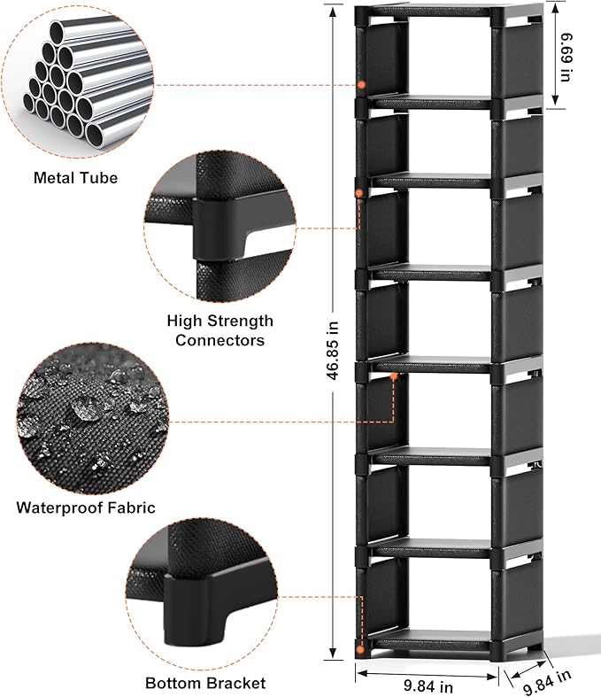 8-Tier Shoe Rack Organizer,Vertical Narrow Space Saving Storage Metal Free Standing Corner Shelf for Closet Entryway Bedroom Garage-NeatNest