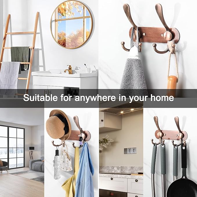 NearMoon Coat Rack Wall Mounted-2 Pack, Heavy Duty Bath Towel Hooks Stainless Steel Robe Hooks Holder, Metal Coat Hook for Towel Coat Hat Key Bathroom Bedroom Hotel Entryway (2 Hooks, Antique Copper)