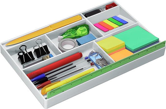Acrimet Desk Drawer Organizer Tray with 8 compartments Bin Multi-Purpose for Desk Supplies and Accessories (Plastic) (White Color)-NeatNest