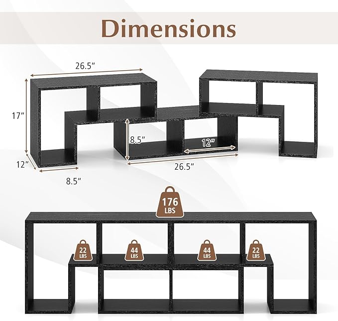 Giantex Free-Combination TV Stand for Bedroom - Entertainment Center for 50 55 60 65 Inch TV, 3-Piece Media Console Table with Storage Cubes, Deformable Open Storage Bookcase Shelf (Black Wood Grain)-NeatNest