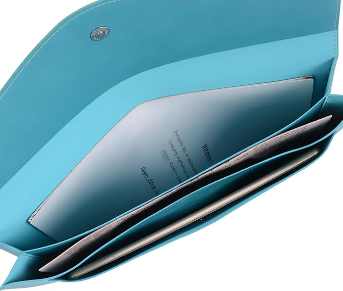 Wason Expanding A4 Document File PU Leather Envelope Case Holder-Large Size Pockets for Paper Bills Stationery Tablet and PC, Work Study Traveling (Cyan)