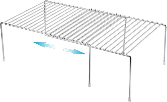 iPEGTOP Expandable Kitchen Cupboard Organiser, 2-Piece Adjustable Freezer Cabinet Storage Wire Shelf Rack Rustproof Metal Shelves Space Saver for Countertop Pantry Drawer Utensils-NeatNest