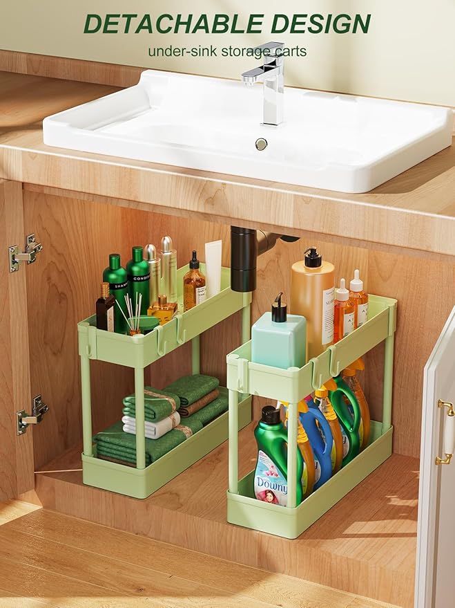 LEHOM 5.1" Slim Storage Cart - 4 Tiers Bathroom Organizer Mobile Shelving Unit Storage Rolling Utility Cart Slide Out Organizer for Kitchen Bathroom Laundry Narrow Places, Green