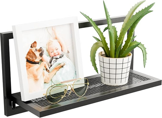 16 Inch Folding Wall Shelf - Modern Iron Foldable Wall Shelf with Mesh Panel, Ideal for Home Decor in Bathroom, Kitchen, Bedroom, Office & Living Room