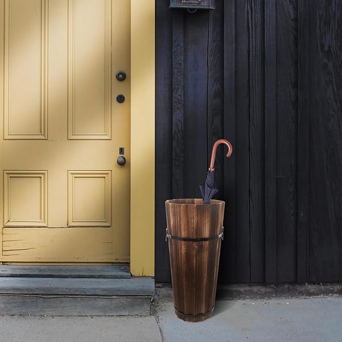 Garneck Wooden Umbrella Holder Vintage Farmhouse Umbrella Stand Rustic Umbrella Bucket Umbrella Rack for Canes Walking Sticks Home Entryway Office