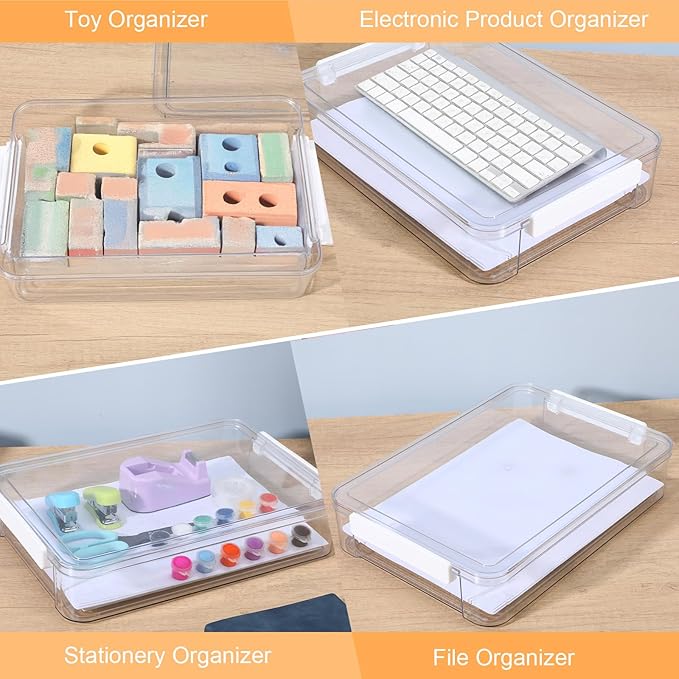 2-Pack 5.5qt Clear Stackable Plastic Storage Boxes with Lids & Snap-Tight Latches – A4 File, Document, Craft Organizer for Home & Office (Large, 13.7” x 9.2” x 2.6”)