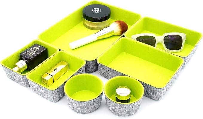 Welaxy Drawer organizers bins felt trays desk storage bins dividers small drawers for office supplies 7-piece Pack back to school college gift idea (Green)-NeatNest