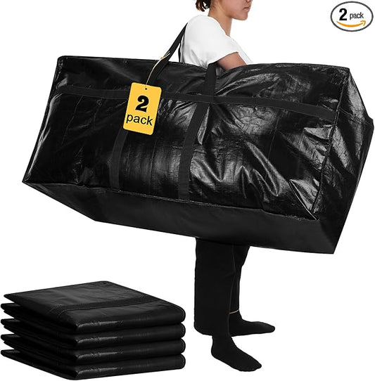 2 Pcs 66 Gallon Extra Large Moving Bags Storage Bags with Zipper and Handles Heavy Duty Duffle Bag Foldable Tote Bag for College Dorm Travel Clothes Blankets Bedding Moving(Black)