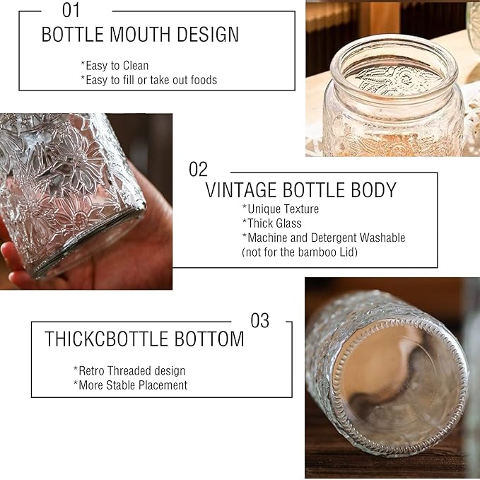 2 Pack Glass Storage Jar with Bamboo Lid, 23.7 FL Oz Kitchen Glass Food Storage Containers for Candy, Coffee Tea Beans, Oats,Flour, Grains