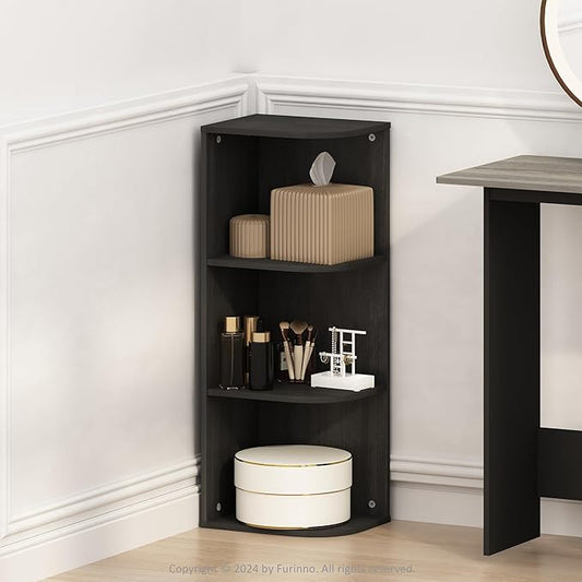 Furinno Reed 3-Tier Space Saving Corner Storage Display Shelf, Blackwood-NeatNest