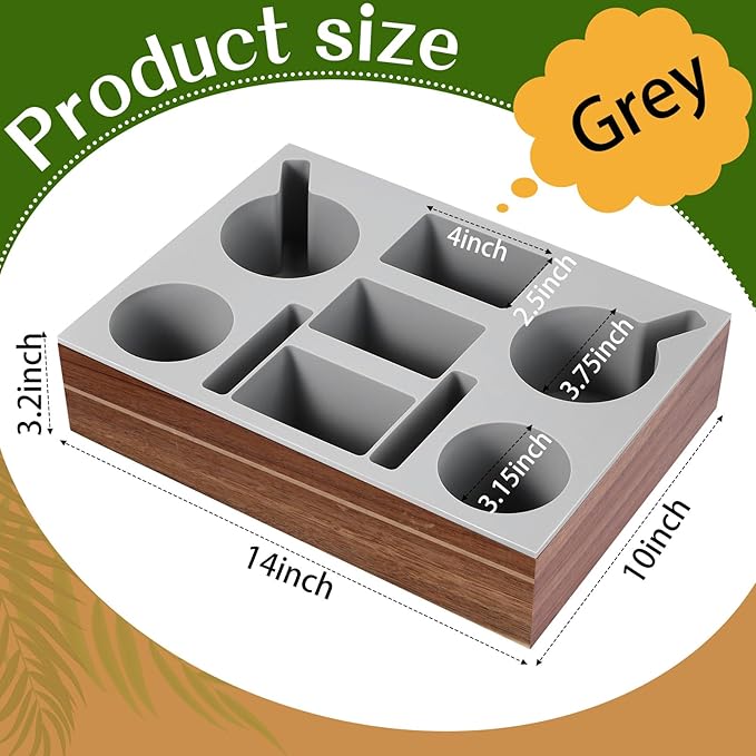Yerliker Couch Cup Holder Tray, Silicone Couch Caddy Waterproof Anti-Spill Sofa Cup Holder for Sofa Bed Car Seat Organizer, Christmas Hold Mugs, Drinks, Snacks, Phones, Remotes (Grey,Acacia)-NeatNest