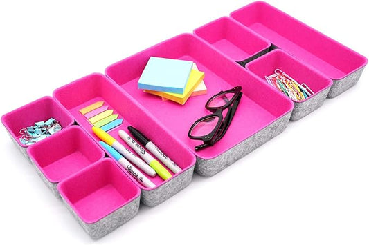 Welaxy desk drawer organizers tray for office suppliers entryway catchall key holder makeup crafts pens decluttering 8-piece back to school (‎hot pink)-NeatNest